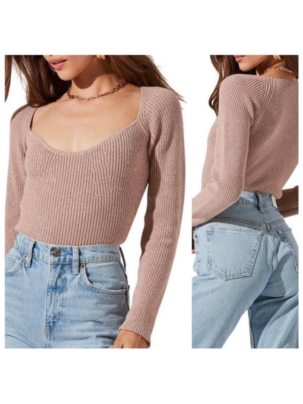 Astr Ribbed Scoop-Neck Sweater in Dusty Rose sz Medium
